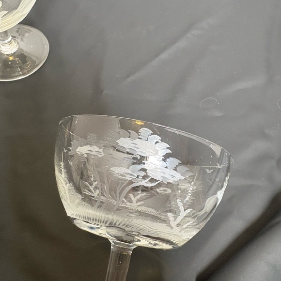 Vintage Etched East Germany Crystal Coupe Set Hunting/Wildlife Scene - Picture 4 of 16